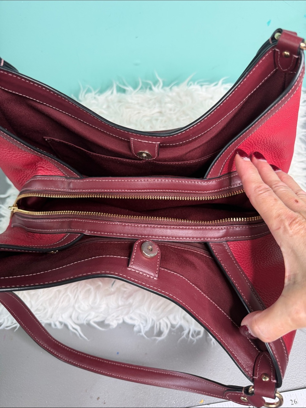 Coach Two-Tone Red Shoulder Bag with Gold Hardware - Picture 17 of 17
